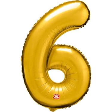 Imagem de Balão Metalizado, São Roque, Número 6, Dourado, 100 cm