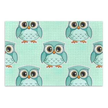 Imagem de Quebra-cabeça fofo de corujas turquesa adulto 500 peças de desenho animado animal personalizado quebra-cabeça rígido presentes para amantes de quebra-cabeça, 51 x 35 centímetros