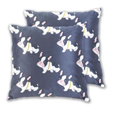 Imagem de Joitme Conjunto de 2 capas de almofadas de desenho animado de cachorro preto e branco, capa de almofada fofa para sofá-cama, decoração de quarto, 50 x 50 cm, 2 peças