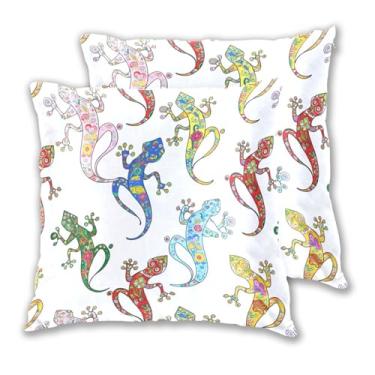 Imagem de Joitme Conjunto de 2 capas de almofadas coloridas de lagartos florais, brancas, fronhas decorativas para sofá, 45 x 45 cm, 2 peças