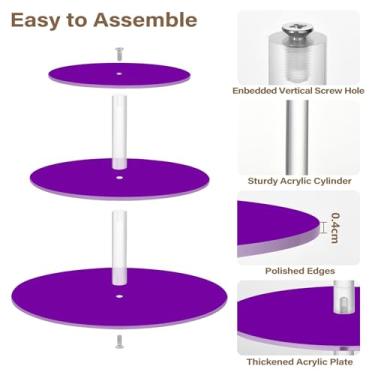 Imagem de Suporte de cupcake para festa de chá de 3 níveis, roxo, exibição de acrílico, torre de cupcake, decoração de mesa, sobremesa, chá, festa, servir, comida, lanche