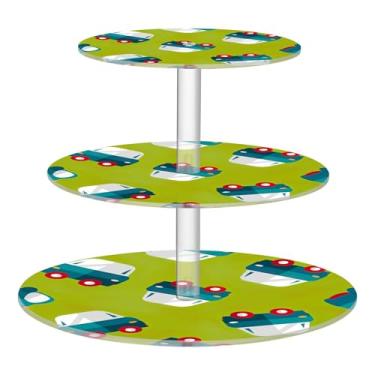 Imagem de Lindo suporte de cupcake verde com 3 níveis de desenho animado para festa, exibição de acrílico, torre de bolo, suporte de sobremesa, bandejas de servir para festa, comida, aniversário, casamento