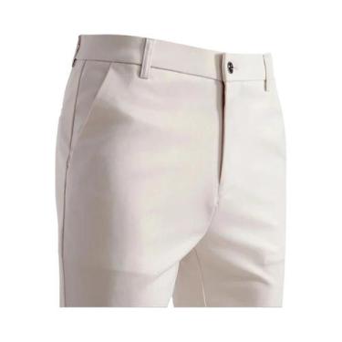 Imagem de Calças Casuais Slim Fit Em Caqui Para Homens Com Cintura Elástica Moda