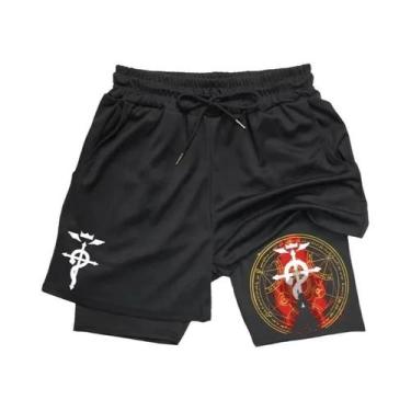 Imagem de Shorts De Fitness Masculinos Anime Fullmetal Alchemist 2 Em 1 Compress
