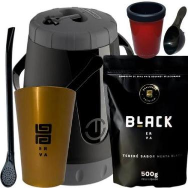 Imagem de Kit Para Tereré Black Erva Mate 500g Garrafa Lisa Copo Acrílico Dourad