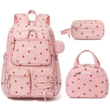 Imagem de Mochila escolar Fimibuke, 3 peças de veludo cotelê infantil com lanche