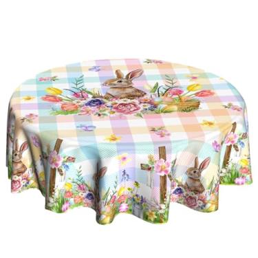 Imagem de VentuCoven Toalha de mesa redonda de Páscoa 152 cm coelho circular toalha de mesa para cozinha, jantar, decoração de mesa, borboleta, aquarela, búfalo, xadrez, ovo, primavera floral