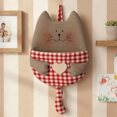 Imagem de 1 pacote com bolsa organizadora de pendurar na parede de gato fofo com bolso de linho de algodão sobre a porta, cesta de veludo cotelê e bolsa quadriculada para decoração de entrada de casa, berçário