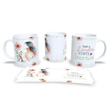 Imagem de Caneca de Cerâmica 325ml Dia da Mulher, Colorida, com Ilustração Floral e Frase Motivacional (17836)