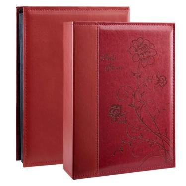 Imagem de Álbum de fotos Artmag 10x15cm 300 fotos Capa de couro vermelha