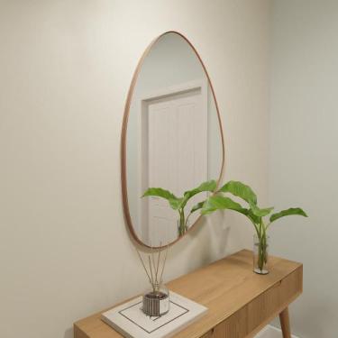 Imagem de Espelho Orgânico Decorativo 115cm x 70cm E02 Moldura Couro Caramelo Lu