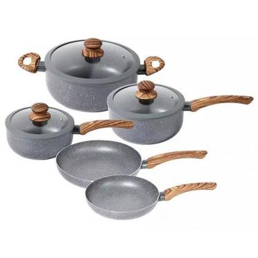 Imagem de Conjunto de Panelas Yafo Revestimento Cerâmico 5 pçs Granito Cinza A10