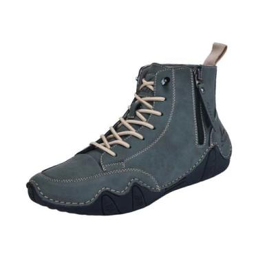 Imagem de Botas Masculinas Vintage De Cano Alto Costuradas À Mão, Cor Sólida, Zí