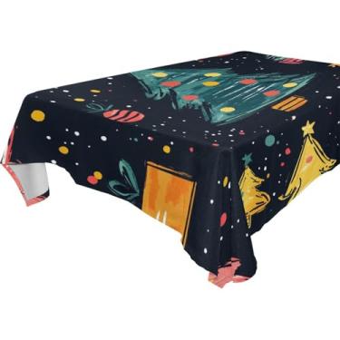 Imagem de Blueangle Toalha de mesa com desenho animado de árvores de Natal – Toalha de mesa retangular de poliéster impermeável e resistente a manchas para ambientes internos e externos, 152 x 274 cm (650)