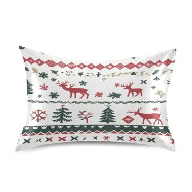 Imagem de Blueangle Fronha de cetim de veado de Natal para cabelo e pele, fronha de seda, tamanho padrão (51 x 66 cm) - Capas de almofada de cetim refrescantes com fecho de envelope (90)