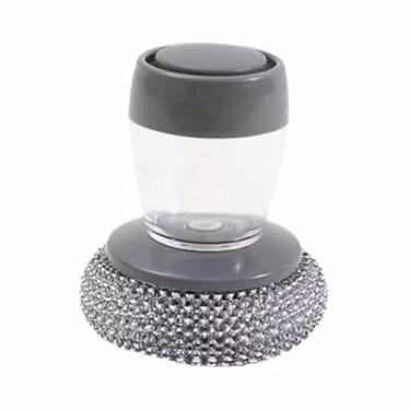 Imagem de Escova de Aço com Dispenser de Sabão Multiuso para Limpeza de Panela Fogão Louça Cozinha Porta Detergente