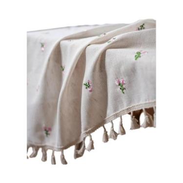 Imagem de Toalha De Mesa Com Bordado De Flor Rosa Estilo Fresco Para Decoração D