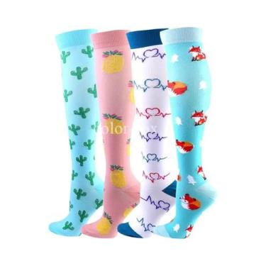 Imagem de Meias De Compressão Unissex 4 Pares Para Esportes, Corrida, Caminhada,