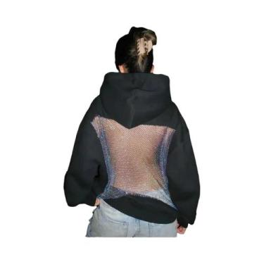 Imagem de Moletom Gótico Feminino Com Capuz Em Malha Oca Translucida, Pulôver De