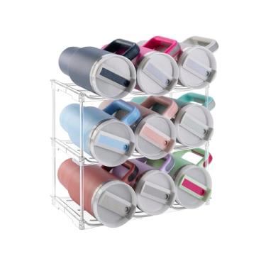 Imagem de Suporte organizador de garrafa de água maior para armário, rack empilhável de garrafa de água para copo Stanley de 1,134 g, armazenamento de copo transparente para despensa de cozinha, rack de vinho e