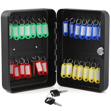 Imagem de Ripeng Porta-chaves de aço com 28 chaves para montagem na parede, caixa de segurança com etiquetas e ganchos, organizador de chaves, armazenamento seguro de parede para carro, escritório, hotel, casa