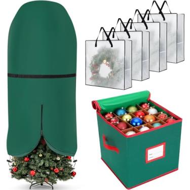 Imagem de SATINIOR Pacote com 6 sacos de armazenamento de Natal 2,5 m, bolsa de árvore de Natal vertical, caixa de armazenamento de enfeite de Natal, recipientes de guirlanda de Natal, capa de suporte de árvore