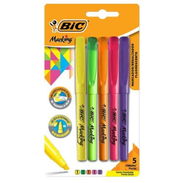 Imagem de Caneta Marca Texto Fluorescente 5 Cores Marking Bic