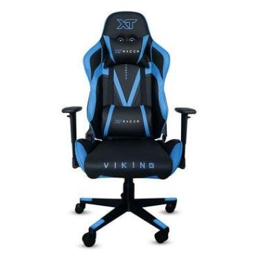 Imagem de Cadeira Gamer XT Racer Viking, Reclinável, Ergonômica, Couro Sintético, Preto e Azul