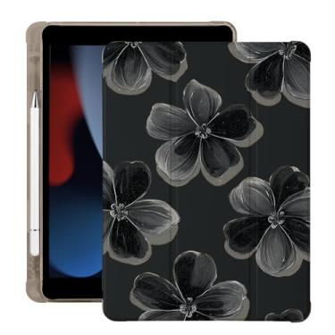 Imagem de BlHMCASE Linda capa floral floral para iPad Air5/Air4 com suporte para lápis, hibernar/despertar automático, capa traseira de TPU macio de couro preto para iPad 10,9 polegadas 2022/2020