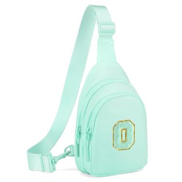 Imagem de Viverte Pequena bolsa tiracolo com inicial, pochete para meninas e mulheres, bolsa de peito fofa, bolsa cruzada, presente personalizado, Verde claro