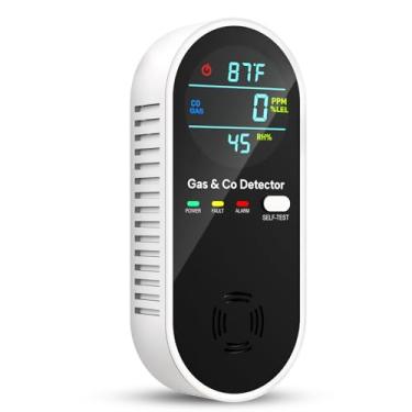 Imagem de Detector de vazamento de gás natural melhorado 4 em 1 e detectores de monóxido de carbono, sensor duplo, detector de vazamento de gás e detectores de monóxido de carbono (temperatura e umidade) para