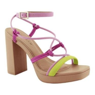 Imagem de Sandalia Ramarim 2258202 Salto Alto Grosso Casual Multicolor Feminino-Feminino