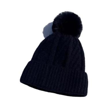 Imagem de Gorro Feminino Quente De Tricô Grosso Com Pompom De Pele Sintética - T