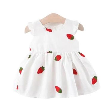 Imagem de Vestido infantil de morango sem mangas, saia de algodão bordada cereja