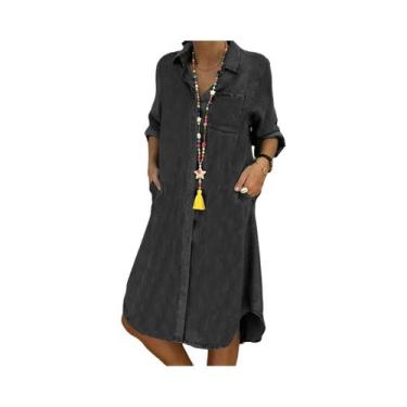 Imagem de Vestido Cowboy Retro Preto De Manga Longa Para Mulheres, Elegante E Fa