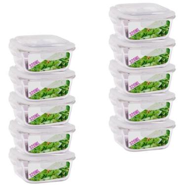 Imagem de Kit 10 Pote Tampa Hermetica Quadrado de Vidro 320ml Alimento - DONA LA