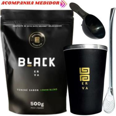 Imagem de Kit Tereré Black Erva Mate 500g + Copo de Alumínio Térmico Preto + Bom