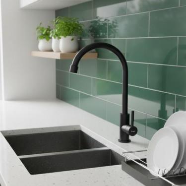 Imagem de Torneira Cozinha Banheiro Lavabo Aço Inox Gourmet Preta Bancada Mesa P