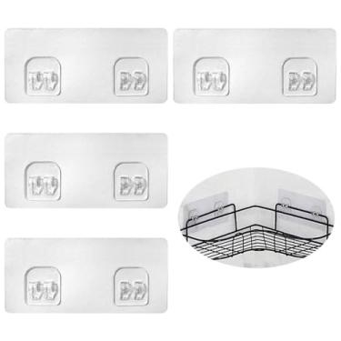 Imagem de 4 peças transparentes de gancho de parede de banheiro para prateleira de parede de cozinha, gancho adesivo transparente