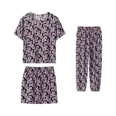 Imagem de Conjunto De Pijamas De Verão Para Crianças Com 3 Peças, Camiseta De Ma