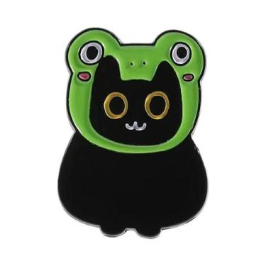 Imagem de Broche De Esmalte Gato Preto Desenho Animado Olhos Grandes Gatinho Ani