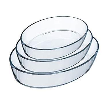 Imagem de Conjunto de 3 peças de assadeira de vidro - Caçarola transparente e formas de brownie para assar no forno - Conjunto de utensílios ovais para jantar de bolo - Assadeiras de cozinha
