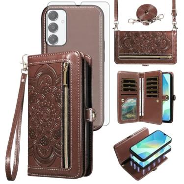 Imagem de Asuwish Capa de celular para Samsung Galaxy A16 5G/4G carteira com zíper destacável com protetor de tela de vidro temperado alça de pulso mandala flor porta-cartão de crédito A 16 16A SM-A166U