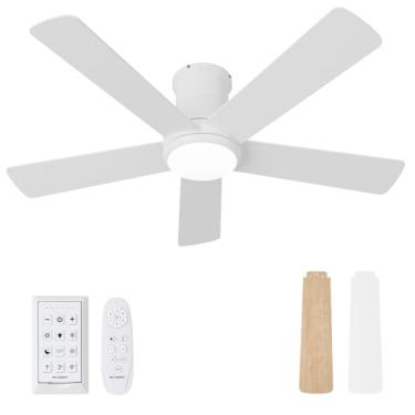 Imagem de Autoday Ventiladores de teto brancos de 106 cm com luzes e controle remoto - Ventilador de teto embutido com perfil baixo claro, 6 velocidades, CC silencioso, regulável 3CCT, ventiladores de teto
