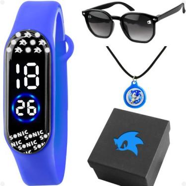 Imagem de Relogio Digital Infantil Sonic + Colar silicone menino ajustavel prese
