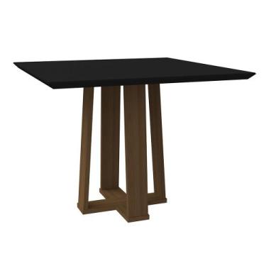 Imagem de Mesa de Jantar Quadrada Tampo com Vidro Leka 100 cm Preto Base Imbuia 