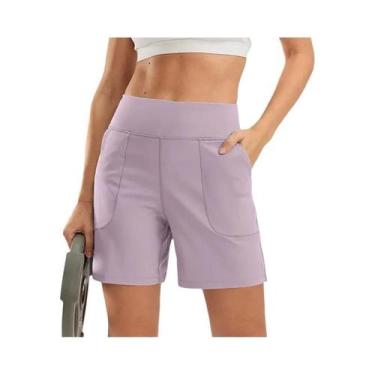 Imagem de Shorts Esportivos Sem Costura De Cintura Alta Para Mulheres, Elásticos