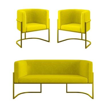 Imagem de Kit 2 Poltronas Sofá 2 Lugares Para Recepção Balaqui Amarelo
