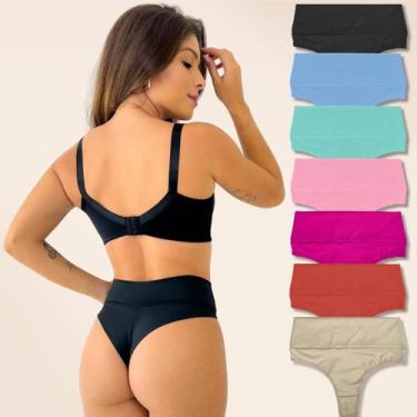 Imagem de Kit 10 Calcinhas Feminina Cintura Alta Fio Dental Não Marca Tamanho:G 