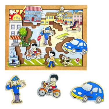 Imagem de Quebra cabeça Infantil com Pinos Cidade 10 peças Brinquedos Educativos